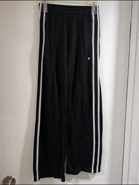 Victoria's Secret PINK Black Track Pants with White And Blue Side Stripes